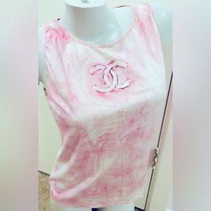 Authentic Pink Huge CC Logo Chanel Top, Size 42, Made In France